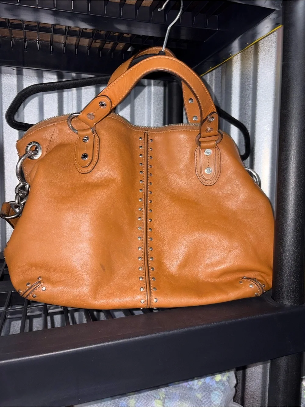 Michael Kors Cognac Leather Studded Shoulder Bag